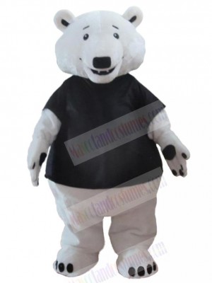 Polar Bear in Black T-shirt Mascot Costume Animal