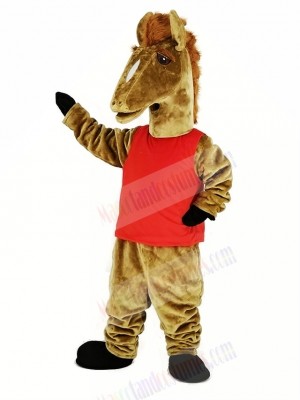 Brown Mustang with Red Vest Mascot Costume Animal
