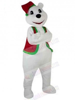 Smiling Christmas White Bear Mascot Costume Animal