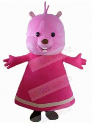 Pink Dress Bear Mascot Costume Animal
