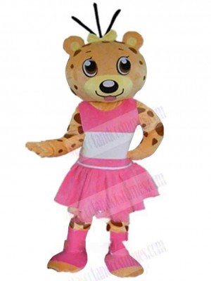 Pink Dress Leopard Mascot Costume For Adults Mascot Heads