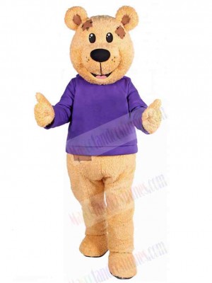 Bear in Long Purple Sleeves Mascot Costume Animal