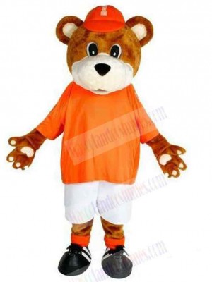 Bear in Orange Hat Mascot Costume Animal