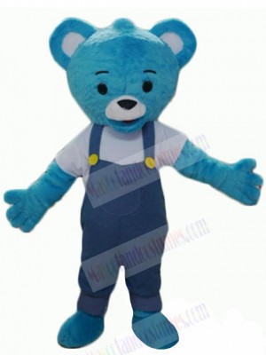 Blue Bear with Overalls Mascot Costume Animal