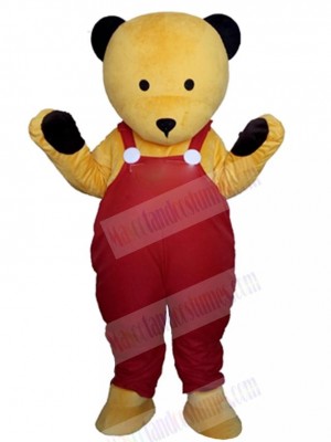 Bear with Red Overalls Mascot Costume Animal