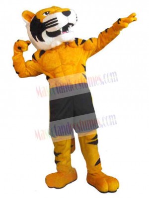 Tiger in Black Sports Shorts Mascot Costume Animal