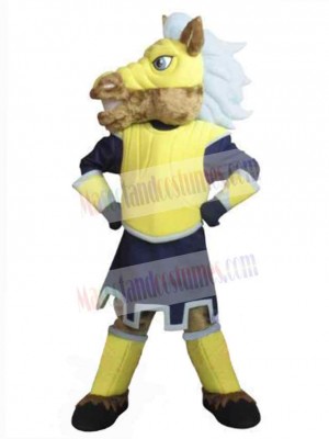 Mustang Horse in Yellow Vest Mascot Costume Animal