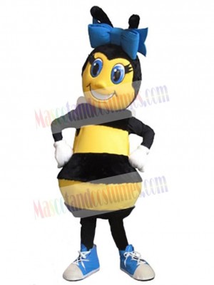 Bee with Blue Bowknot Mascot Costume Insect