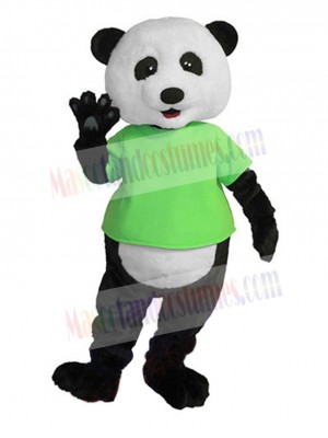 Panda in Green T-shirt Mascot Costume Animal