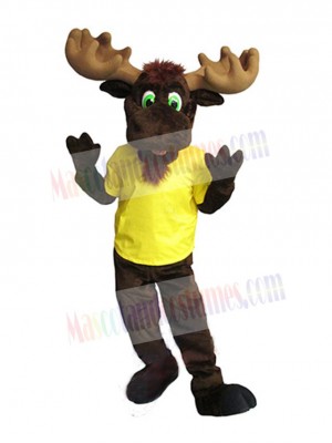 Moose in Yellow T-shirt Mascot Costume Animal