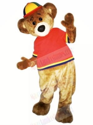 Brown Bear with Red T-shirt Mascot Costume Aniaml