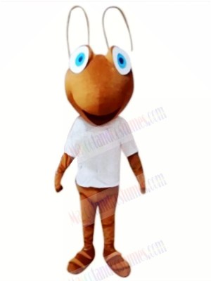 Happy Ant with White T-shirt Mascot Costumes Cartoon