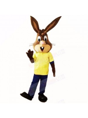 Friendly Lightweight Rabbit with Yellow Shirt Mascot Costumes School