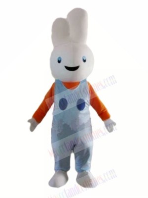 Smiling White Bunny Rabbit Mascot Costumes Cartoon