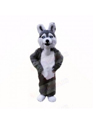 Smiling Grey Plush Husky Dog Mascot Costumes School