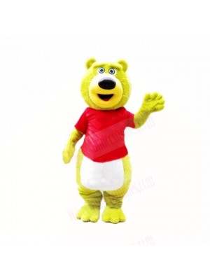 Green Teddy Bear with Red Shirt Mascot Costumes School