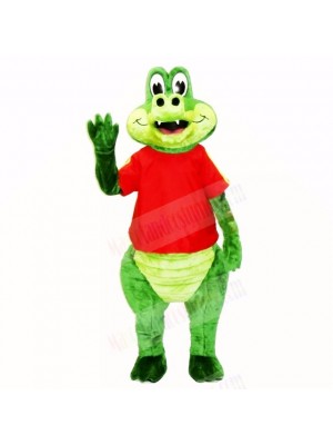 Friendly Crocodile with Red Shirt Mascot Costumes Cartoon