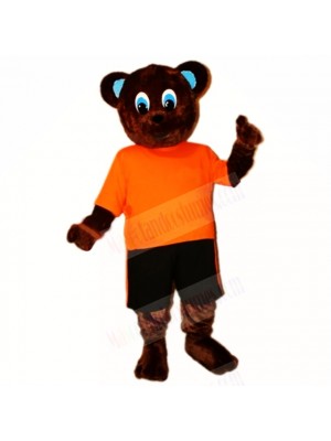 Sport Brown Bear with Orange Shirt Mascot Costumes Cartoon