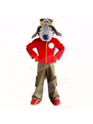 Grey Bedlington Dog with Red Shirt Mascot Costumes School