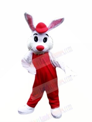 Lovely White Bunny with Red Suit Mascot Costumes Cheap	