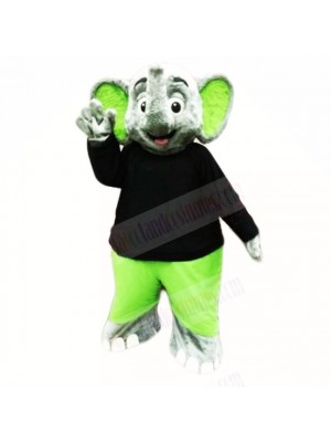 Green Elephant with Black Shirt Mascot Costumes Cartoon