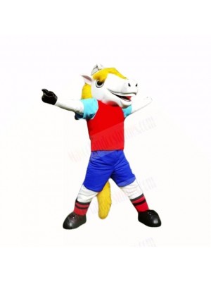 Smiling Sport White Horse Mascot Costumes Cartoon