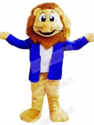 Lion with Blue Jacket Mascot Costumes Cartoon	