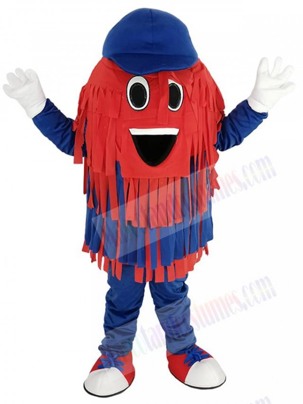 Blue and Red Car Wash Cleaning Brush Mascot Costume
