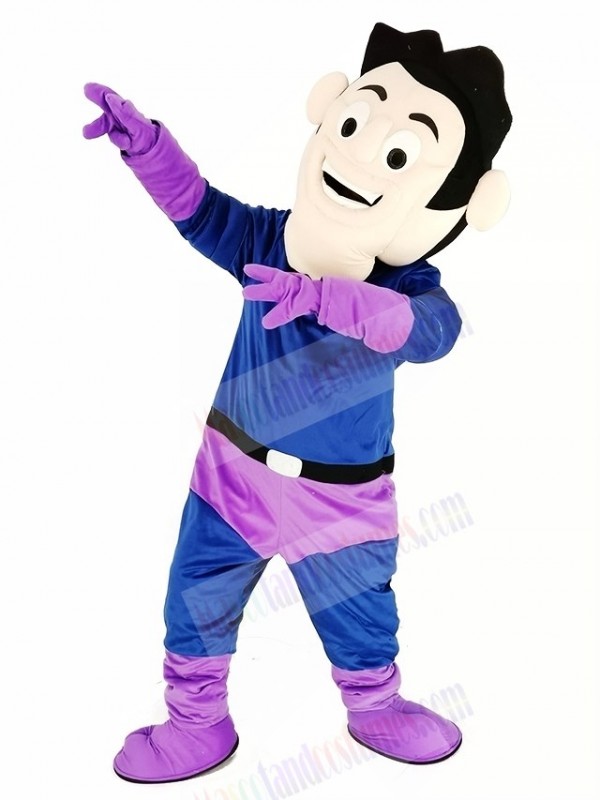 Super Hero in Purple and Blue Coat Mascot Costume People