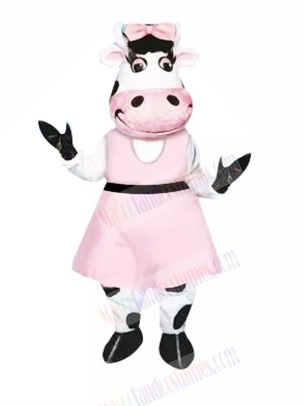 Beautiful Cow with Pink Dress Mascot Costumes Animal