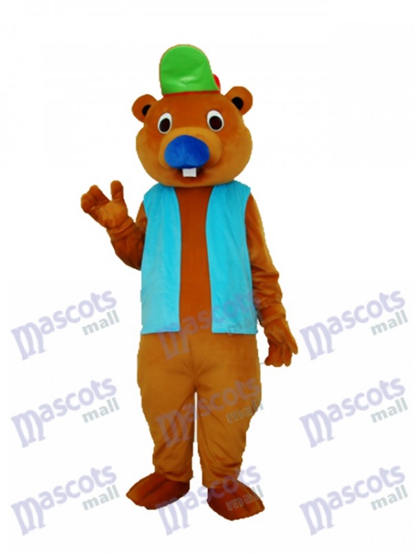 Beaver with Blue Shirt Mascot Adult Costume