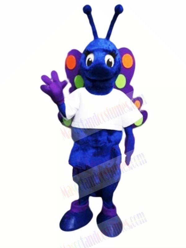Blue Butterfly with White T-shirt Mascot Costumes Animal