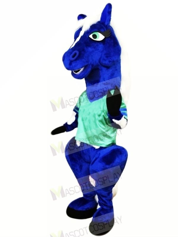 Blue Horse with Green T-shirt Mascot Costumes Animal
