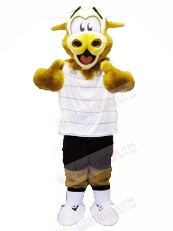 Brown Fluffy Cow with White T-shirt Mascot Costumes Animal