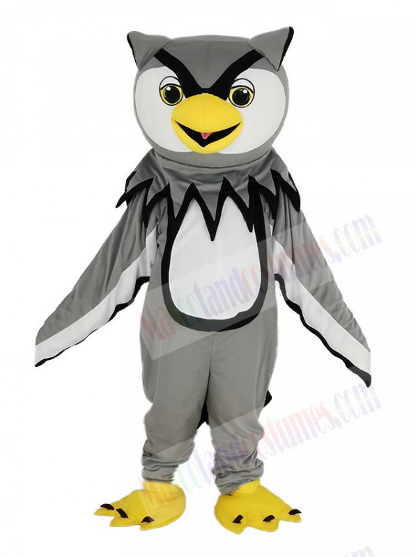 Gray Owl with Yellow Beak Mascot Costume Bird