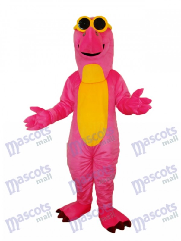 Pink Dinosaur with Glasses Mascot Adult Costume