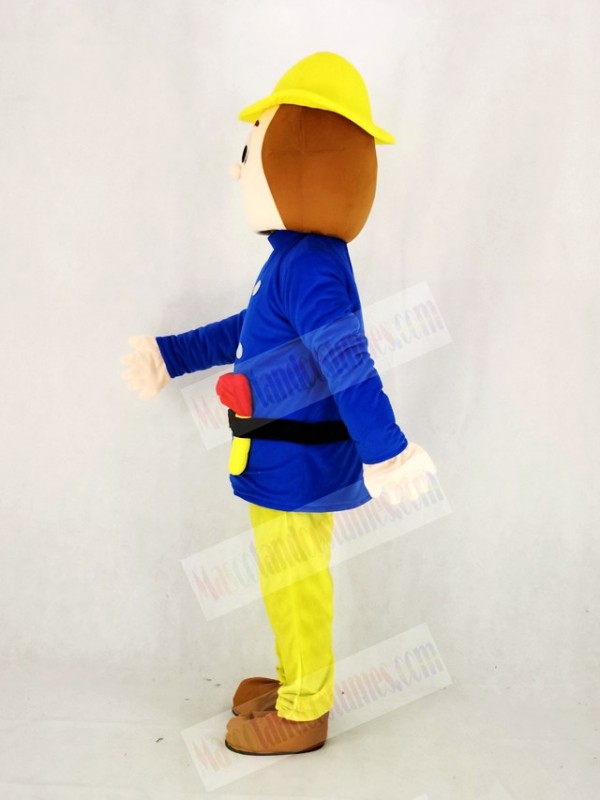 Realistic Fireman Sam In Blue Coat Mascot Costume Cartoon