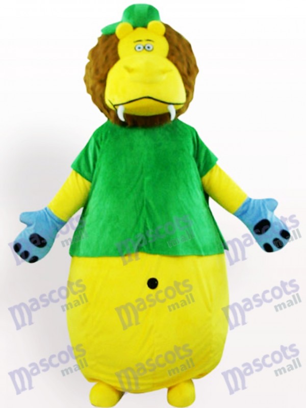 Yellow Lion In Green Clothes Animal Mascot Costume