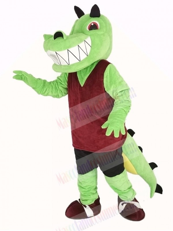 Green Crocodile with Red Vest Mascot Costume