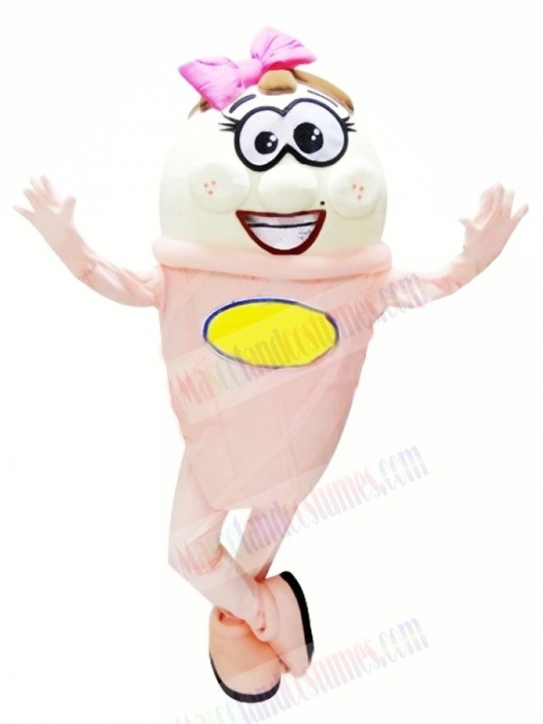 Pink and White Ice Cream Mascot Costume Cartoon 