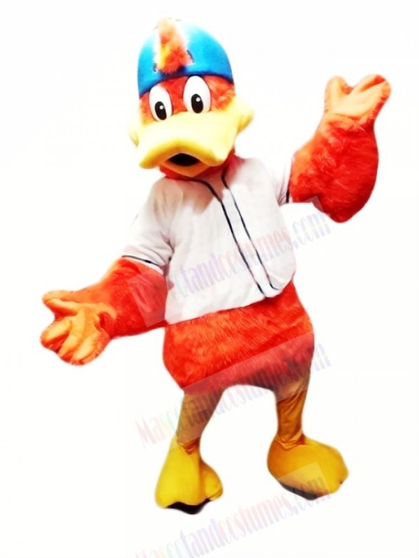 Orange Duck with White T-shirt Mascot Costume Cartoon 