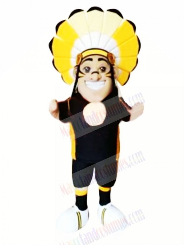 Indian With Yellow Headdress Mascot Costume People