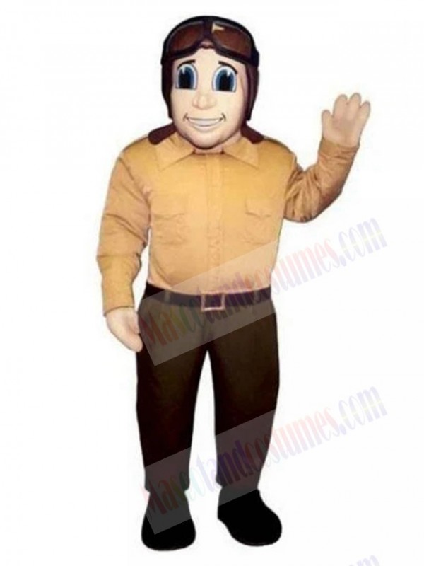Airplane Pilot with Brown Flying Sunglasses Mascot Costume People