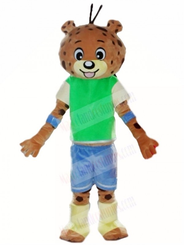 Green Shirt Blue Pants Leopard Panther Mascot Costumes Animal 