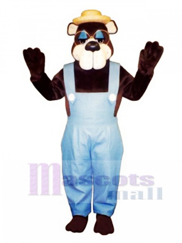 Cute Country Bear with Overall, Glasses & Hat Mascot Costume