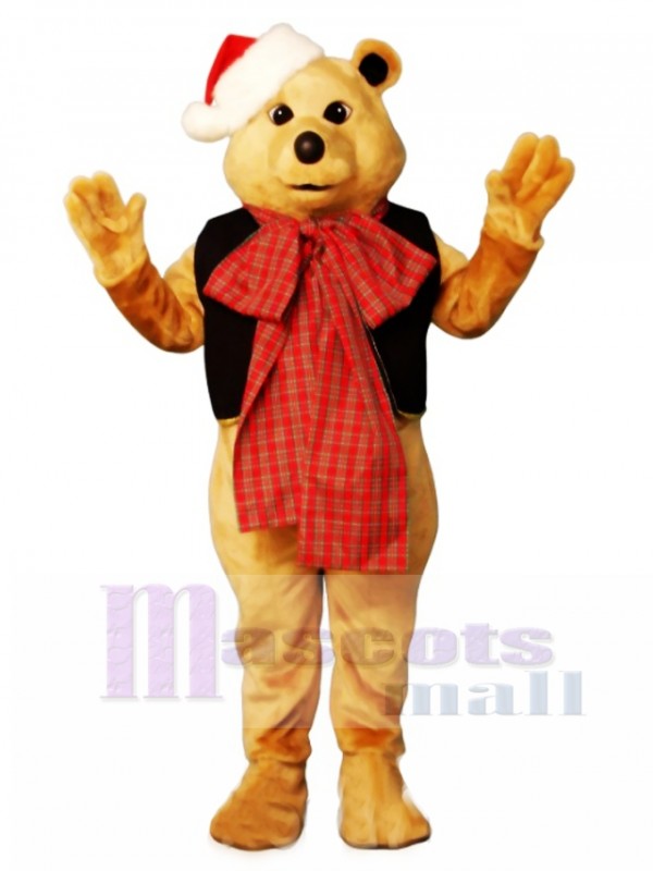 Cute Fancy Bear with Vest, Bowtie & Hat Christmas Mascot Costume