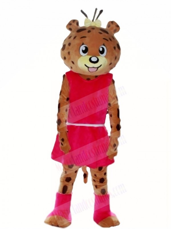 Pink Dress Leopard Panther Mascot Costumes Animal 
