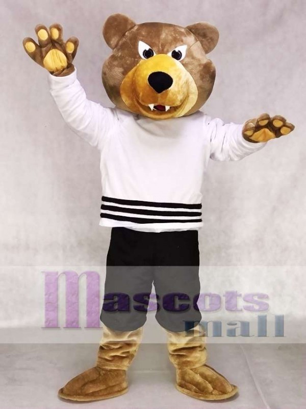 Brown Bear Mascot Costume Grizzlies in White Shirt Mascot Costume
