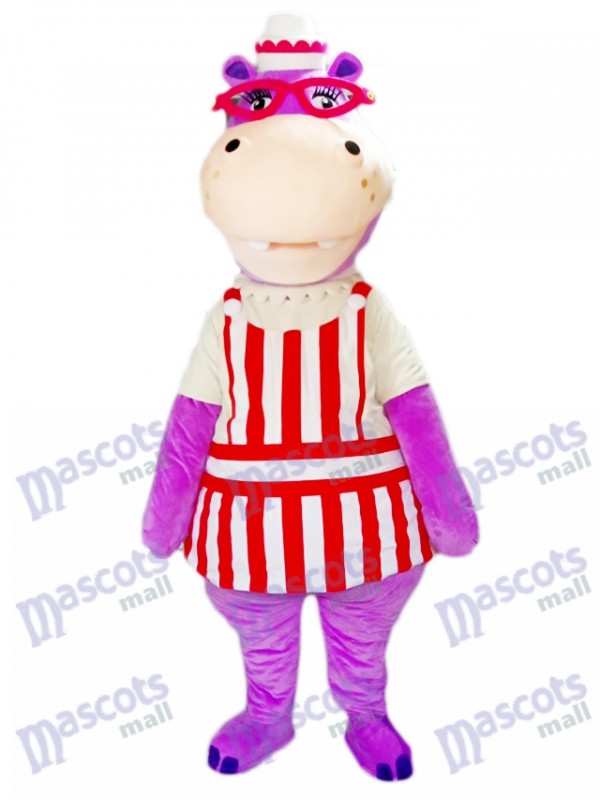 Purple Hippo Hippopotamus with Glasses Mascot Costume  