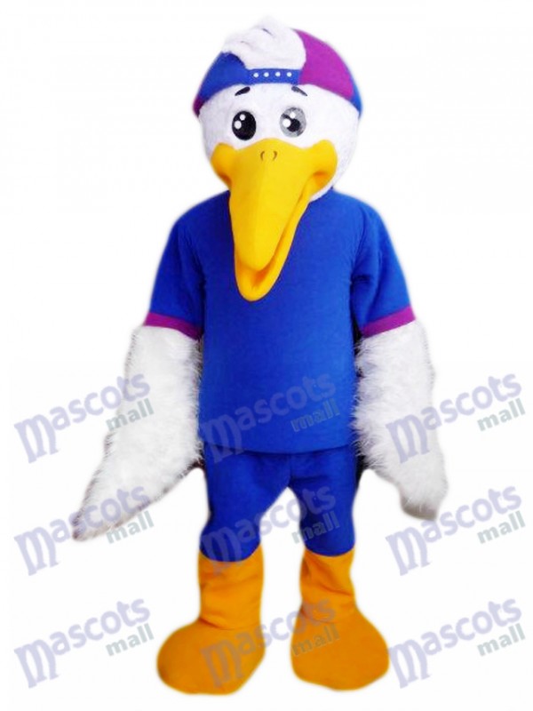 White Bird in Blue Shirt Mascot Costume Animal 